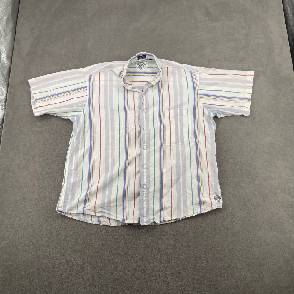 VTG 80s Gant Salty Dog Mens Large Half Sleeve Striped Button Down Shirt